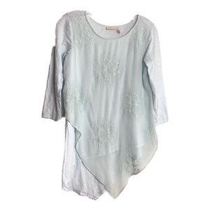 LOGO Lavish Knit Top Asymmetric Hem Embroidery XS